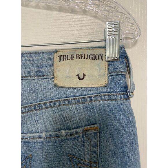 True Religion Jeans Womens Sz 27 Blue Denim‎ Karlie Low Rise Bell Bottom Crop - Picture 14 of 15